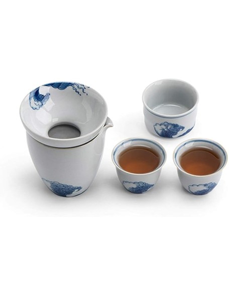 Gongfu Tea Set Ceramic Kungfu Tea Sets of 9 Pcs Including Public Teacup Chinese Tureen 6 Small Tea Cup and Tea Strainer Gift Package