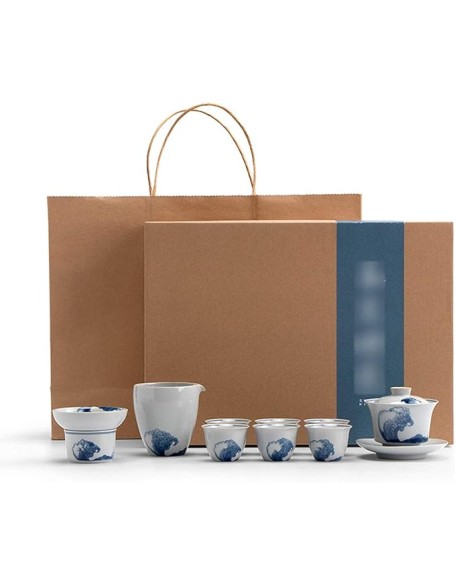 Gongfu Tea Set Ceramic Kungfu Tea Sets of 9 Pcs Including Public Teacup Chinese Tureen 6 Small Tea Cup and Tea Strainer Gift Package