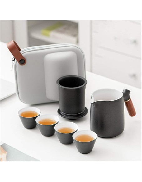 Gongfu Tea Set Traditional Ceramic Tea Sets Include Teapot Tea Cups and Portable Travel Bag Gift Package Chinese Tea Maker with Strainer