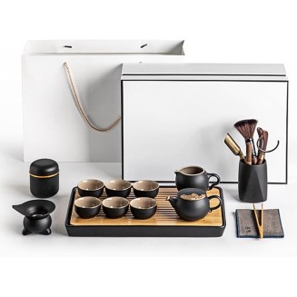 Chinese Ceramic Kung Fu Tea Set, Traditonal Chinese Tea Pot Style - Tea Ceremony, Tea Cup, Wood Tea Tray, Ceramic Tea Set, for Travel, Home,Outdoor and Office