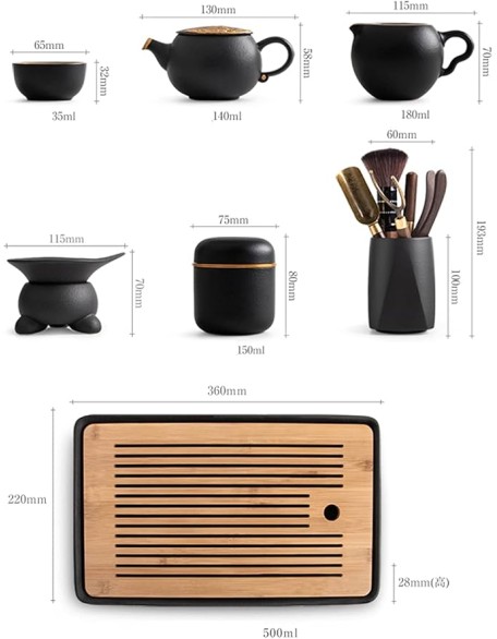 Chinese Ceramic Kung Fu Tea Set, Traditonal Chinese Tea Pot Style - Tea Ceremony, Tea Cup, Wood Tea Tray, Ceramic Tea Set, for Travel, Home,Outdoor and Office