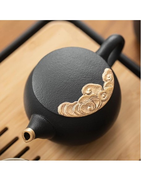 Chinese Ceramic Kung Fu Tea Set, Traditonal Chinese Tea Pot Style - Tea Ceremony, Tea Cup, Wood Tea Tray, Ceramic Tea Set, for Travel, Home,Outdoor and Office