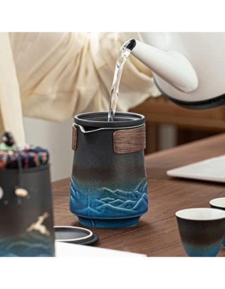 Tea Set, Portable Tea Set, Ceramic Travel Tea Set of 7 with Teapot Teacups Caddy Infuser Travel Bag for Tea, Chinese Japanese Ceramic Tea Set