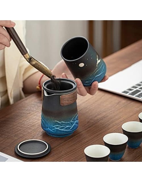 Tea Set, Portable Tea Set, Ceramic Travel Tea Set of 7 with Teapot Teacups Caddy Infuser Travel Bag for Tea, Chinese Japanese Ceramic Tea Set
