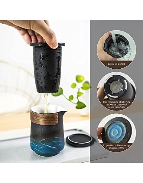 Tea Set, Portable Tea Set, Ceramic Travel Tea Set of 7 with Teapot Teacups Caddy Infuser Travel Bag for Tea, Chinese Japanese Ceramic Tea Set