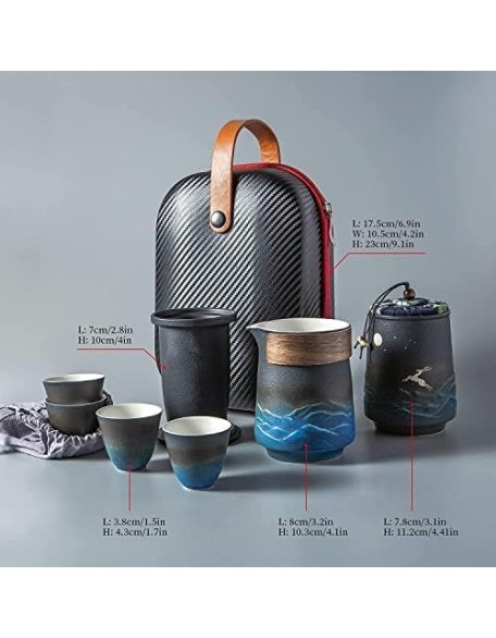 Tea Set, Portable Tea Set, Ceramic Travel Tea Set of 7 with Teapot Teacups Caddy Infuser Travel Bag for Tea, Chinese Japanese Ceramic Tea Set