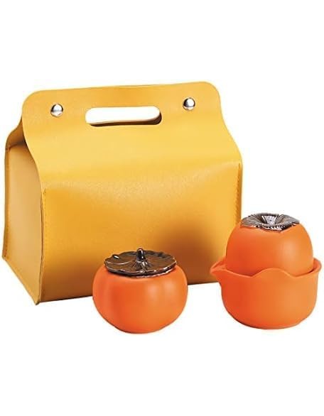 Tea Set, Persimmon Design Chinese Tea Set, Tea Set Gift, Handmade Porcelain Ceramic Portable Travel Teapot Tea Cup Tea Canister for Tea Lover
