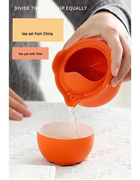 Tea Set, Persimmon Design Chinese Tea Set, Tea Set Gift, Handmade Porcelain Ceramic Portable Travel Teapot Tea Cup Tea Canister for Tea Lover