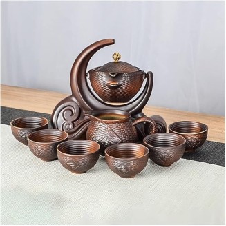 Gongfu Tea Set Chinese Retro Ceramic Semi-Automatic Tea Set Lazy Tea Set Semi-Automatic Tea Set Kung Fu Teacup Brown Tea Pot Set