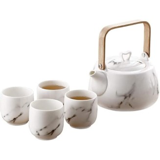 Tea Set Coffee Cup Set Tea Cup Set Classic Chinese White Ceramic Tea Set with Flower Pattern 740ml Teapot 4 Teacups