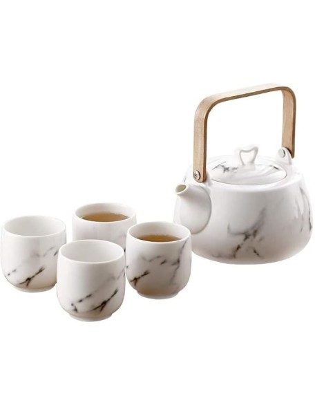 Tea Set Coffee Cup Set Tea Cup Set Classic Chinese White Ceramic Tea Set with Flower Pattern 740ml Teapot 4 Teacups