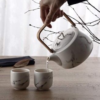 Tea Set Coffee Cup Set Tea Cup Set Classic Chinese White Ceramic Tea Set with Flower Pattern 740ml Teapot 4 Teacups