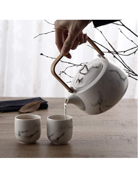 Tea Set Coffee Cup Set Tea Cup Set Classic Chinese White Ceramic Tea Set with Flower Pattern 740ml Teapot 4 Teacups