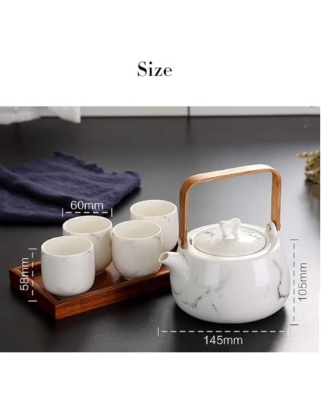 Tea Set Coffee Cup Set Tea Cup Set Classic Chinese White Ceramic Tea Set with Flower Pattern 740ml Teapot 4 Teacups