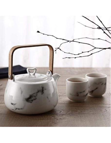 Tea Set Coffee Cup Set Tea Cup Set Classic Chinese White Ceramic Tea Set with Flower Pattern 740ml Teapot 4 Teacups