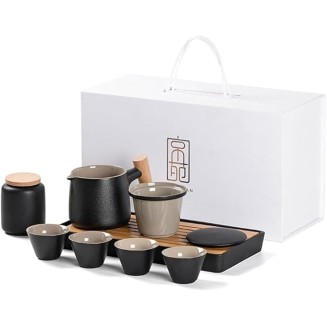 Tea Set, Chinese Tea Set Gongfu Tea Set Travel Tea Set Tea Set Ceramic Kungfu Tea Set Travel Tea Set with Portable Teapot/Teacups/Tea Canister/Tea Tray and Trav,A (B b)