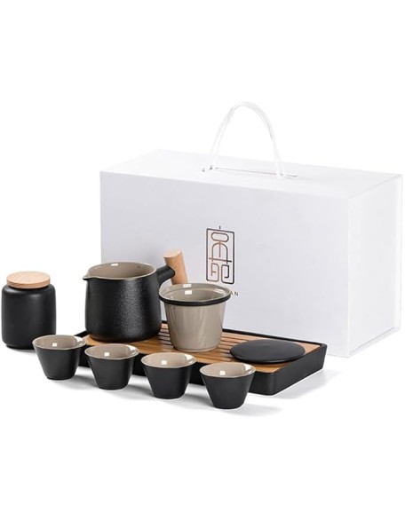 Tea Set, Chinese Tea Set Gongfu Tea Set Travel Tea Set Tea Set Ceramic Kungfu Tea Set Travel Tea Set with Portable Teapot/Teacups/Tea Canister/Tea Tray and Trav,A (B b)