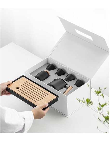 Tea Set, Chinese Tea Set Gongfu Tea Set Travel Tea Set Tea Set Ceramic Kungfu Tea Set Travel Tea Set with Portable Teapot/Teacups/Tea Canister/Tea Tray and Trav,A (B b)