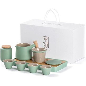 Gongfu Tea Set teapot Set Chinese Tea Set Travel Tea Set Ceramic Kungfu Tea Set Travel Tea Set with Portable Teapot/Teacups/Tea Canister/Tea Tray and Travel Bag，C
