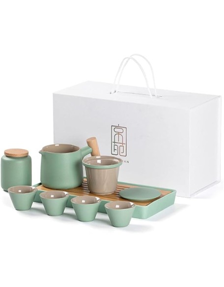 Gongfu Tea Set teapot Set Chinese Tea Set Travel Tea Set Ceramic Kungfu Tea Set Travel Tea Set with Portable Teapot/Teacups/Tea Canister/Tea Tray and Travel Bag，C