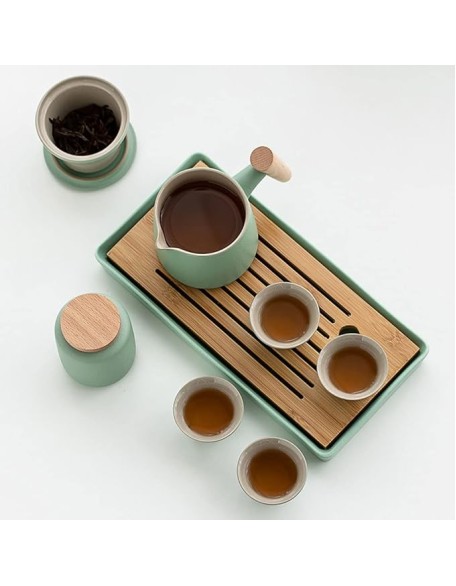 Gongfu Tea Set teapot Set Chinese Tea Set Travel Tea Set Ceramic Kungfu Tea Set Travel Tea Set with Portable Teapot/Teacups/Tea Canister/Tea Tray and Travel Bag，C