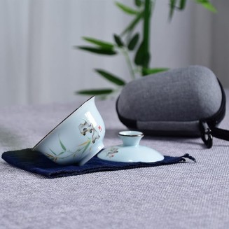 Chinese Tea Set with 3 Tea Cups Ceramic Tea Set with 1 Teapot, 2 Tea Cups and 1 Portable Tea Cloth Bag