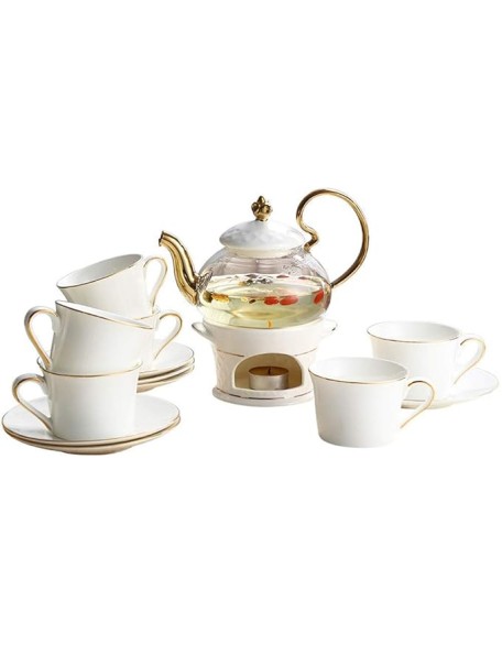 Tea Set Simple Luxurious European Style Gold Trim Ceramic Tea Cup Set Including 6 Pcs Tea Cup and Saucer Ceramic Tea Sets,