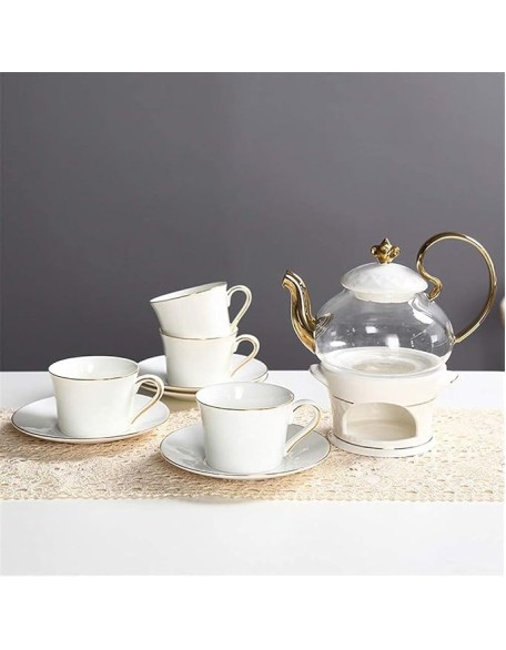 Tea Set Simple Luxurious European Style Gold Trim Ceramic Tea Cup Set Including 6 Pcs Tea Cup and Saucer Ceramic Tea Sets,