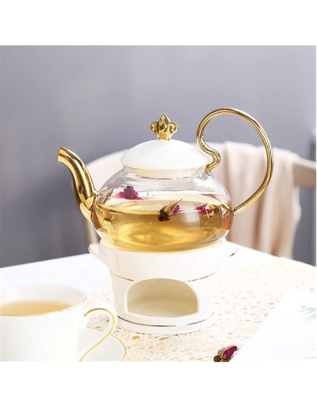 Tea Set Simple Luxurious European Style Gold Trim Ceramic Tea Cup Set Including 6 Pcs Tea Cup and Saucer Ceramic Tea Sets,