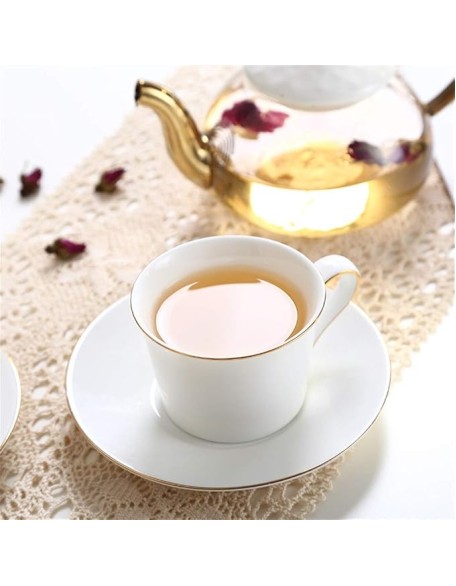 Tea Set Simple Luxurious European Style Gold Trim Ceramic Tea Cup Set Including 6 Pcs Tea Cup and Saucer Ceramic Tea Sets,
