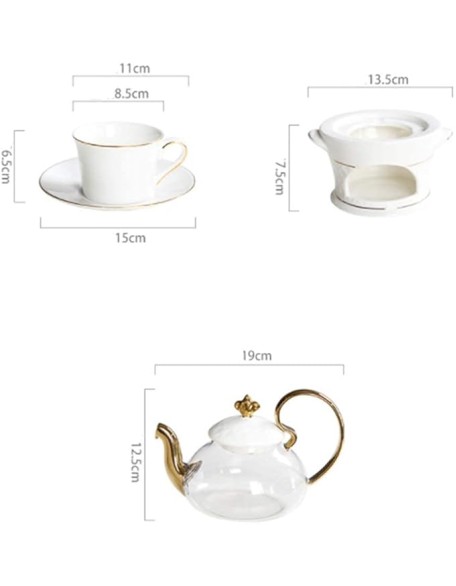 Tea Set Simple Luxurious European Style Gold Trim Ceramic Tea Cup Set Including 6 Pcs Tea Cup and Saucer Ceramic Tea Sets,