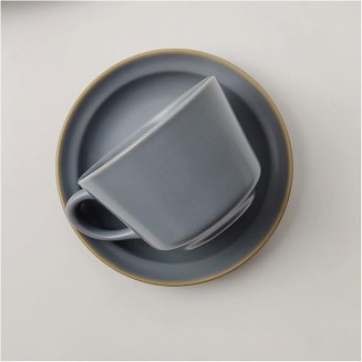 Exquisite Ceramics Matte Ceramic Coffee Cup and Saucer Set Classic Porcelain Teacup/8.5Oz Set of Mugs, Hot Cocoa Mugs