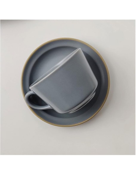 Exquisite Ceramics Matte Ceramic Coffee Cup and Saucer Set Classic Porcelain Teacup/8.5Oz Set of Mugs, Hot Cocoa Mugs