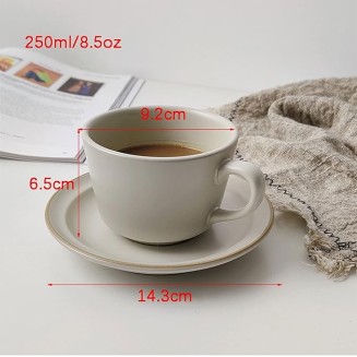 Exquisite Ceramics Matte Ceramic Coffee Cup and Saucer Set Classic Porcelain Teacup/8.5Oz Set of Mugs, Hot Cocoa Mugs