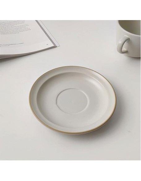 Exquisite Ceramics Matte Ceramic Coffee Cup and Saucer Set Classic Porcelain Teacup/8.5Oz Set of Mugs, Hot Cocoa Mugs