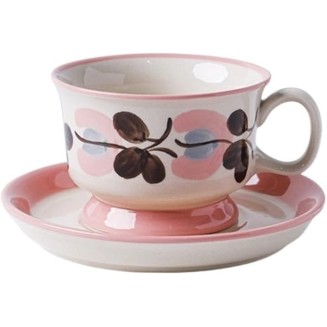 Vintage Pattern Coffee Cup and Saucer Set Hand-Painted Small Cup Ceramic Home Afternoon Tea Cup