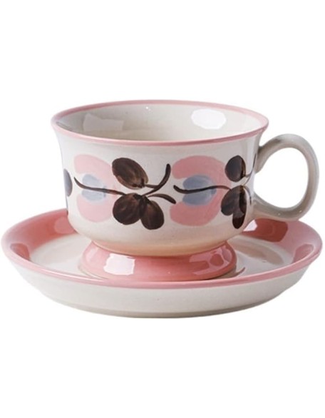Vintage Pattern Coffee Cup and Saucer Set Hand-Painted Small Cup Ceramic Home Afternoon Tea Cup