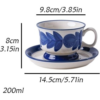 Vintage Pattern Coffee Cup and Saucer Set Hand-Painted Small Cup Ceramic Home Afternoon Tea Cup