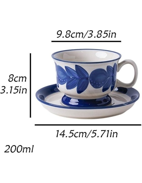 Vintage Pattern Coffee Cup and Saucer Set Hand-Painted Small Cup Ceramic Home Afternoon Tea Cup