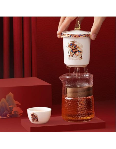 Ceramic Kungfu Tea Set Portable Travel Tea ServiceRed Handmade Teacups with Teapot 3 Teacups Tea Mat Tea Cloth and Travel Bag