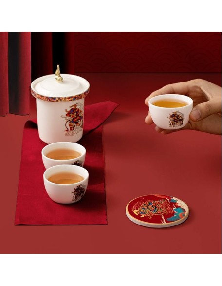 Ceramic Kungfu Tea Set Portable Travel Tea ServiceRed Handmade Teacups with Teapot 3 Teacups Tea Mat Tea Cloth and Travel Bag