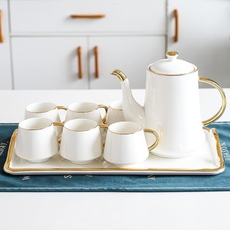 Tea Set of 6 with Teapot and Tea Tray Tea Set for Adults Emerald Ceramic Teapot Coffee Cups Set for Drinking Tea Coffee Water