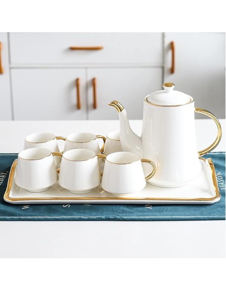 Tea Set of 6 with Teapot and Tea Tray Tea Set for Adults Emerald Ceramic Teapot Coffee Cups Set for Drinking Tea Coffee Water