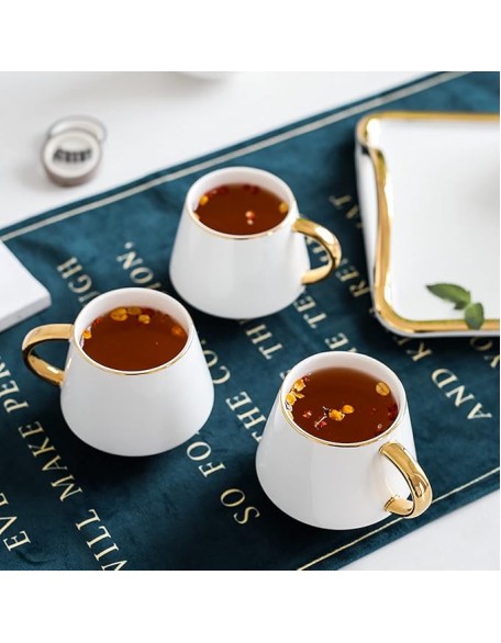 Tea Set of 6 with Teapot and Tea Tray Tea Set for Adults Emerald Ceramic Teapot Coffee Cups Set for Drinking Tea Coffee Water