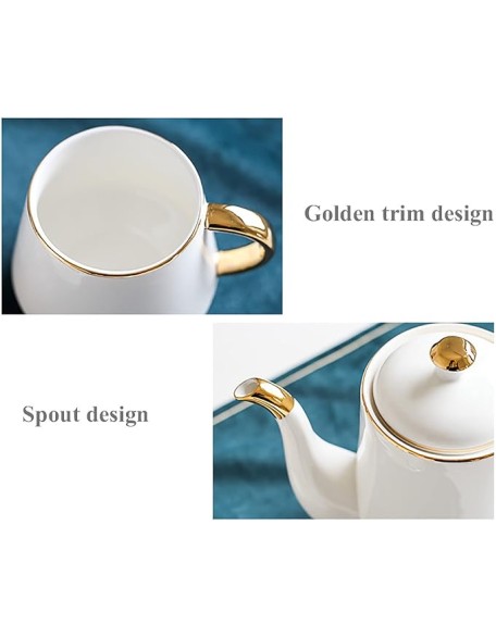 Tea Set of 6 with Teapot and Tea Tray Tea Set for Adults Emerald Ceramic Teapot Coffee Cups Set for Drinking Tea Coffee Water