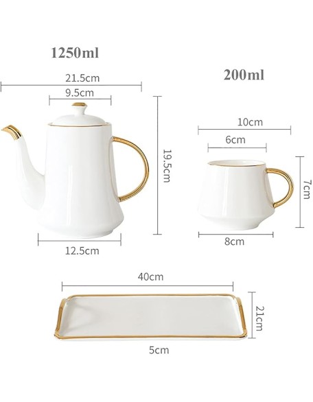 Tea Set of 6 with Teapot and Tea Tray Tea Set for Adults Emerald Ceramic Teapot Coffee Cups Set for Drinking Tea Coffee Water