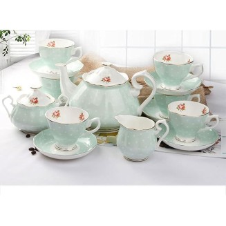 15 Pieces Porcelain Tea Service British Royal Coffee Cups Bone China Cups and Saucers Set of 6 with Gold Decoration and Gift Box Anniversary Birthday Gift