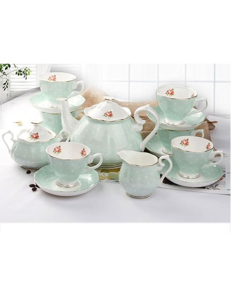 15 Pieces Porcelain Tea Service British Royal Coffee Cups Bone China Cups and Saucers Set of 6 with Gold Decoration and Gift Box Anniversary Birthday Gift