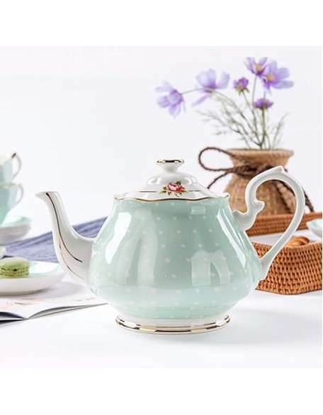 15 Pieces Porcelain Tea Service British Royal Coffee Cups Bone China Cups and Saucers Set of 6 with Gold Decoration and Gift Box Anniversary Birthday Gift