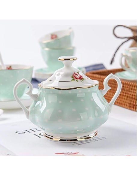 15 Pieces Porcelain Tea Service British Royal Coffee Cups Bone China Cups and Saucers Set of 6 with Gold Decoration and Gift Box Anniversary Birthday Gift